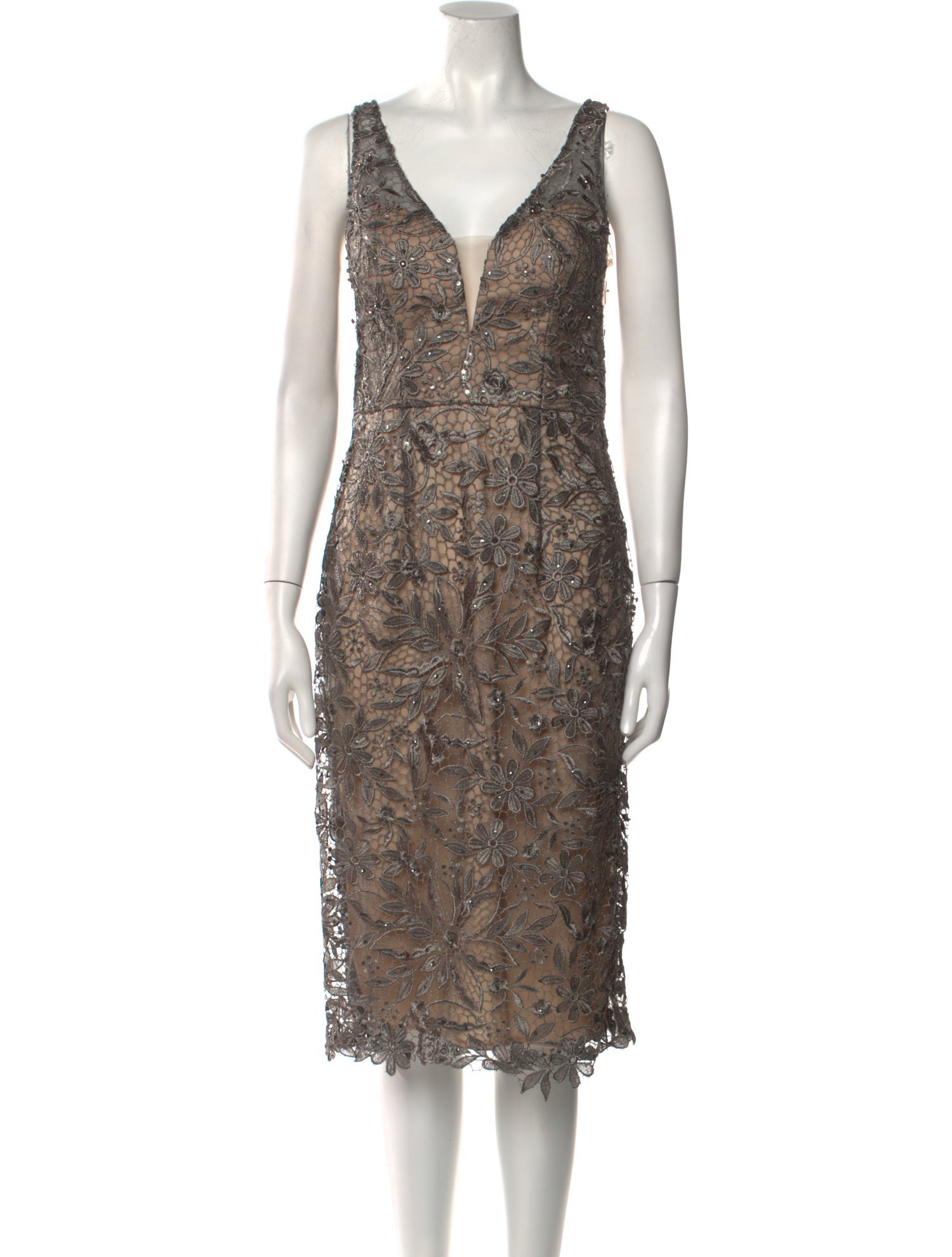 Terani Couture Plunge Neckline Midi Length Dress