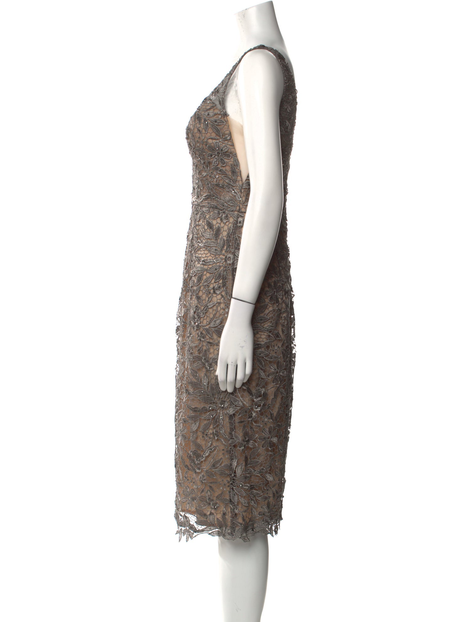 Terani Couture Plunge Neckline Midi Length Dress