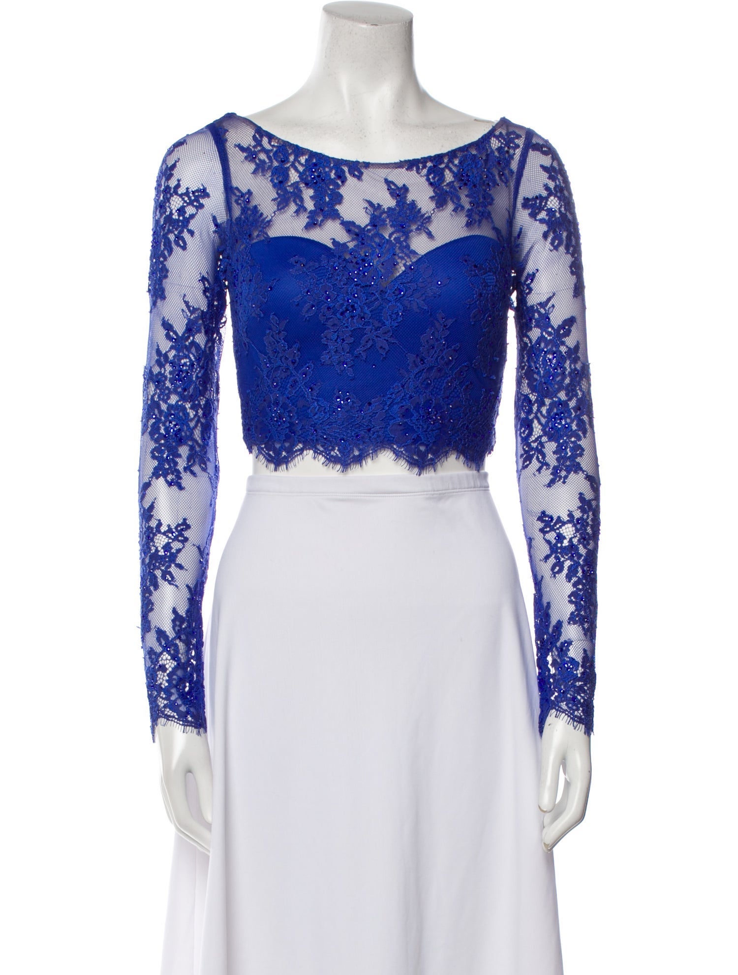 Terani Couture Bateau Neckline Long Sleeve Crop Top