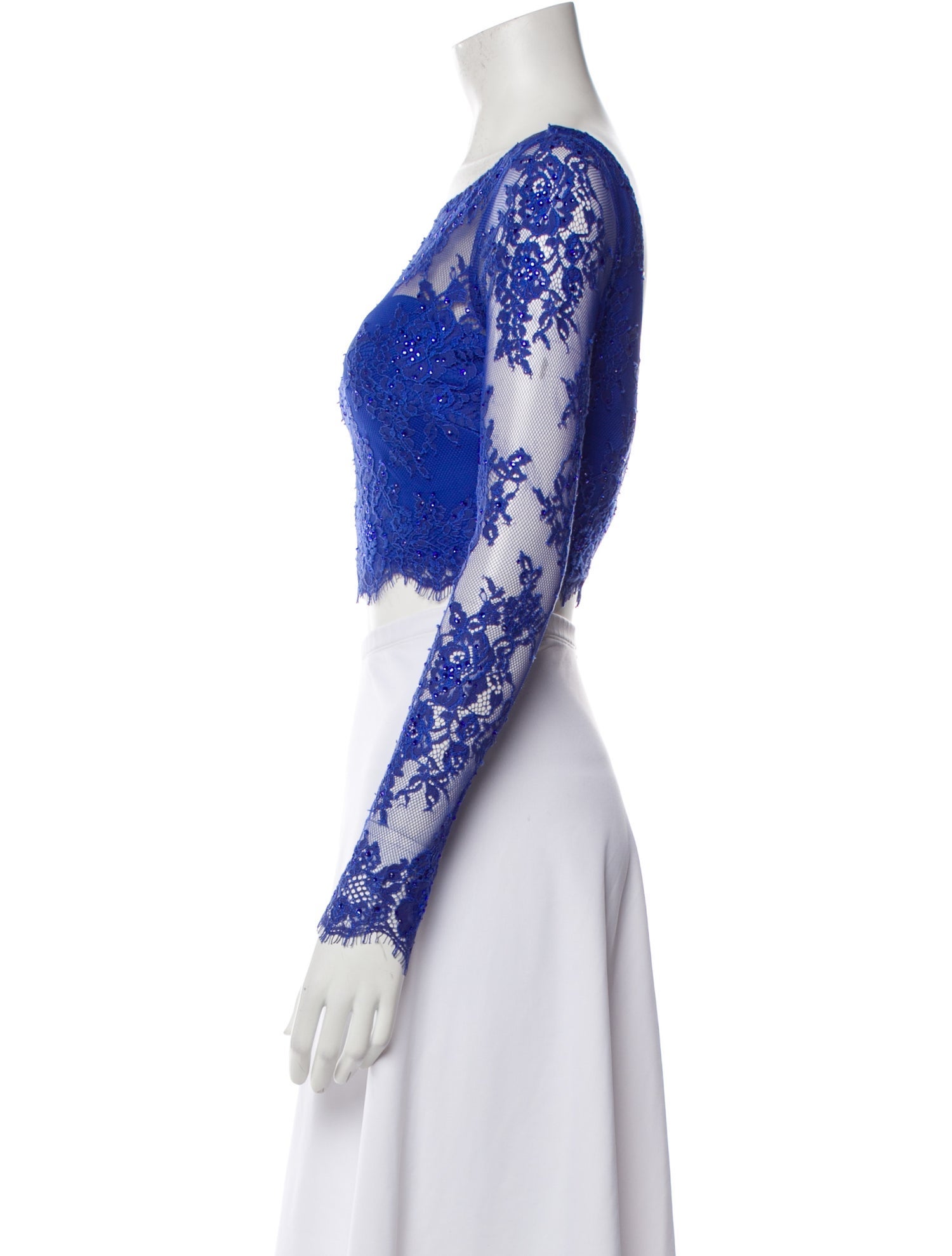 Terani Couture Bateau Neckline Long Sleeve Crop Top