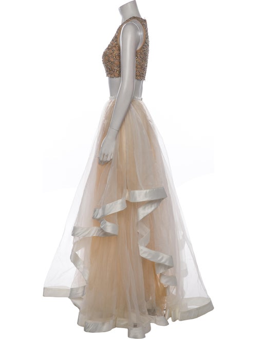 Terani Couture Patterned Mesh Accents Skirt Set