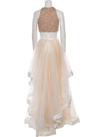 Terani Couture Patterned Mesh Accents Skirt Set