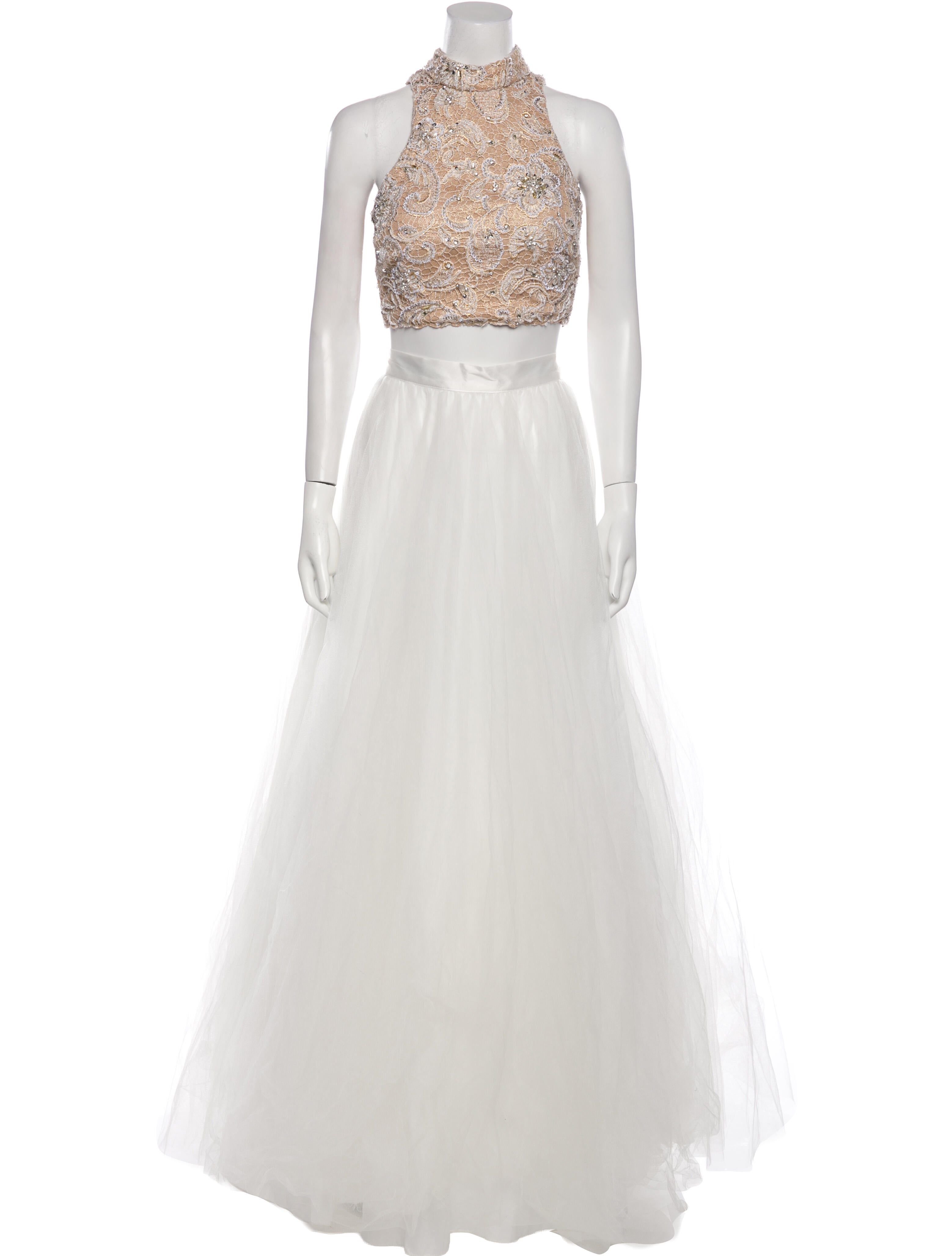 Terani Couture Lace Pattern Studded Accents Skirt Set