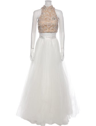 Terani Couture Lace Pattern Studded Accents Skirt Set