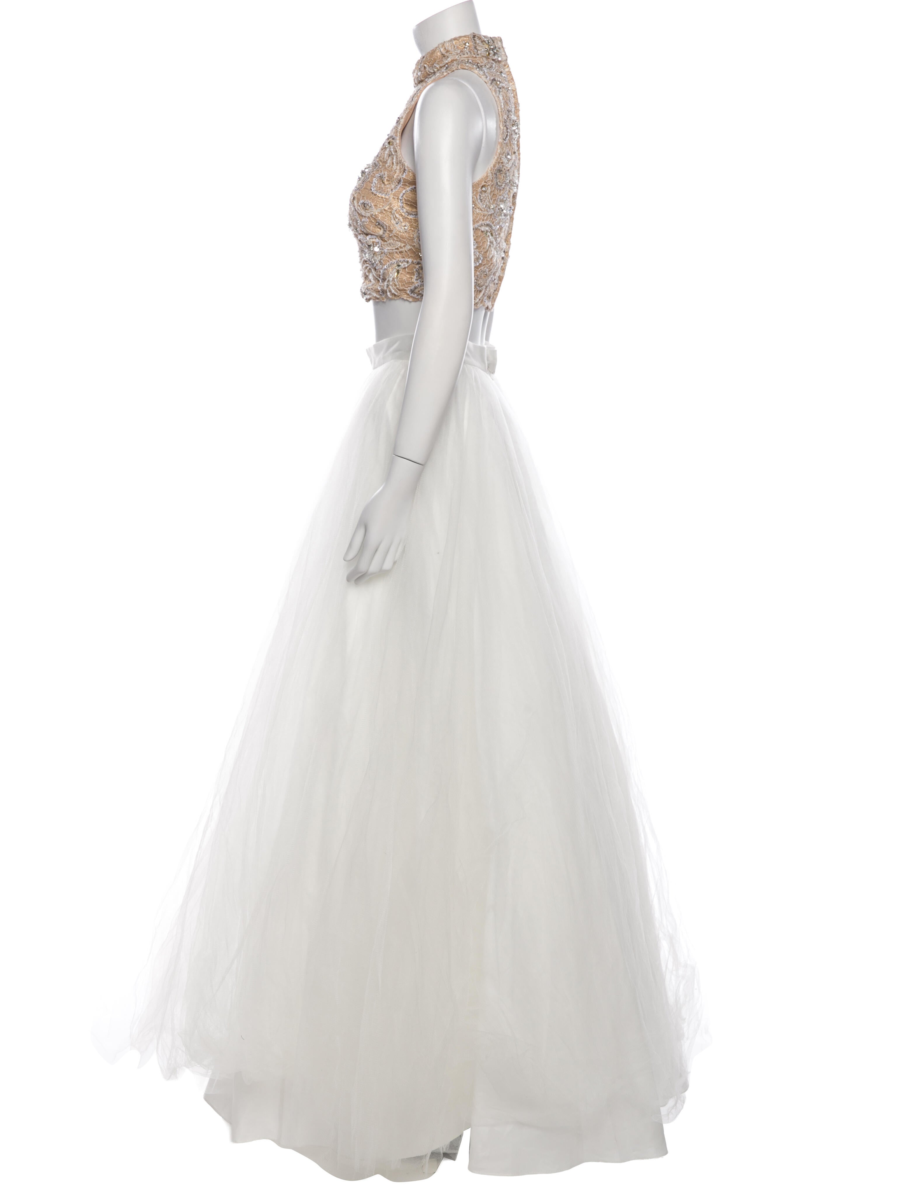 Terani Couture Lace Pattern Studded Accents Skirt Set