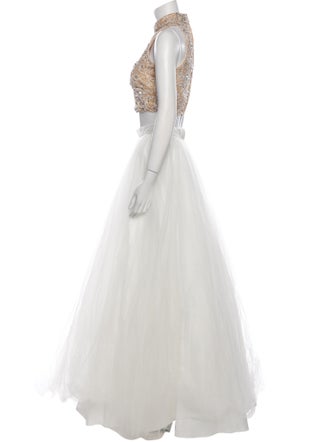 Terani Couture Lace Pattern Studded Accents Skirt Set