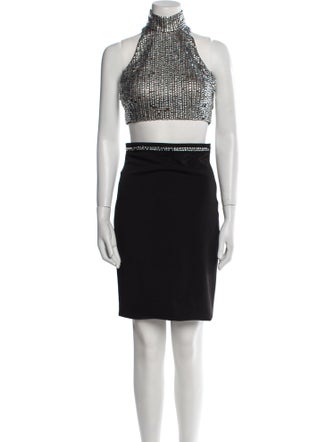 Terani Couture Colorblock Pattern Crystal Embellishments Skirt Set