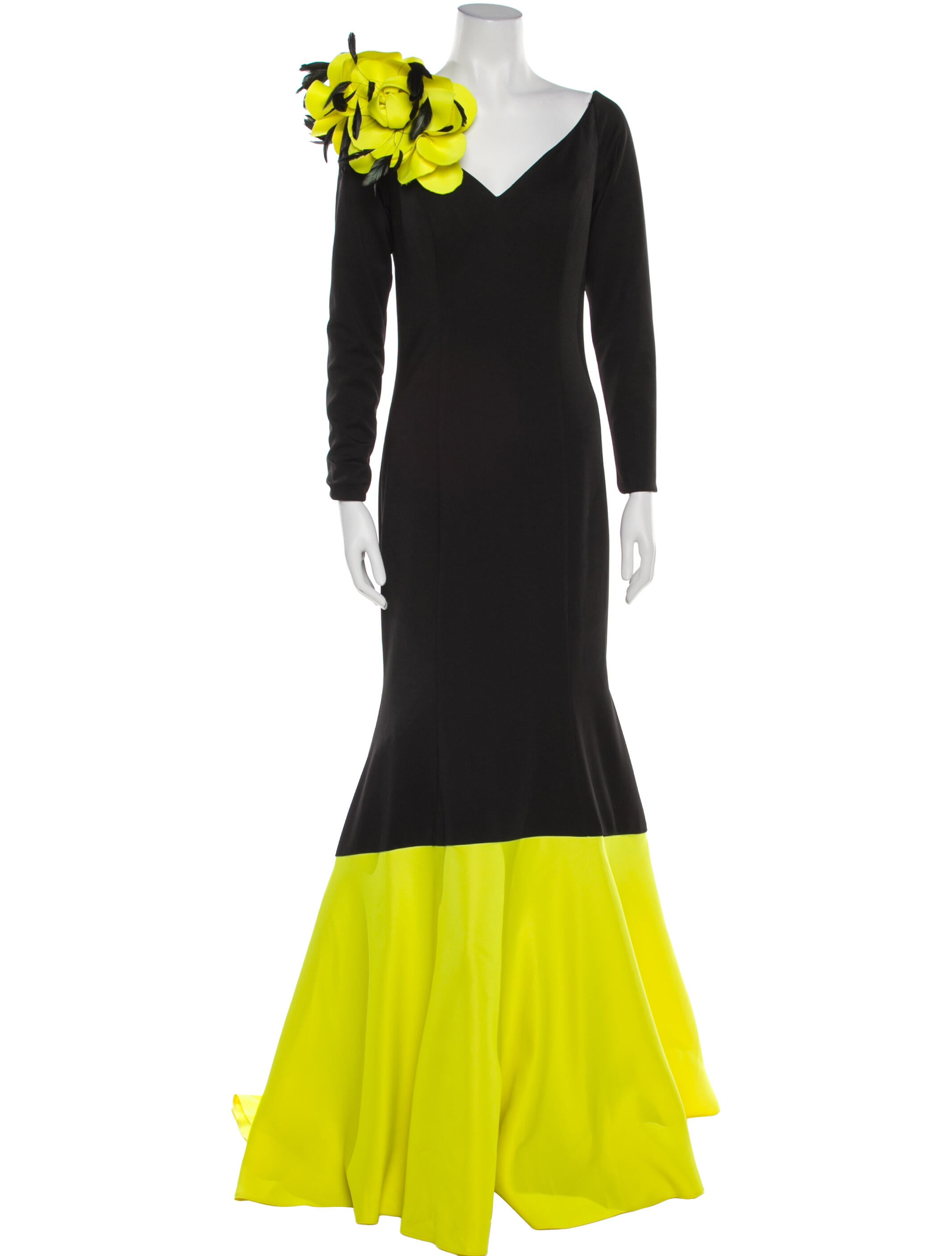 Terani Couture Colorblock Pattern Long Dress