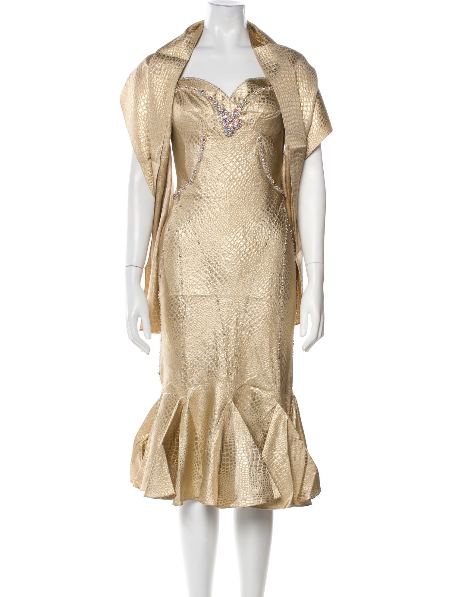 Terani Couture Cowl Neck Midi Length Dress