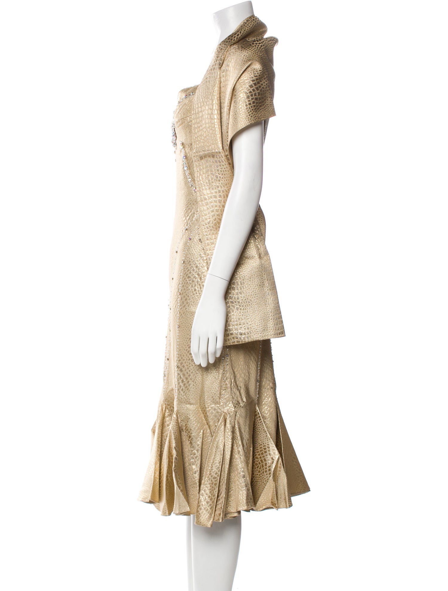 Terani Couture Cowl Neck Midi Length Dress