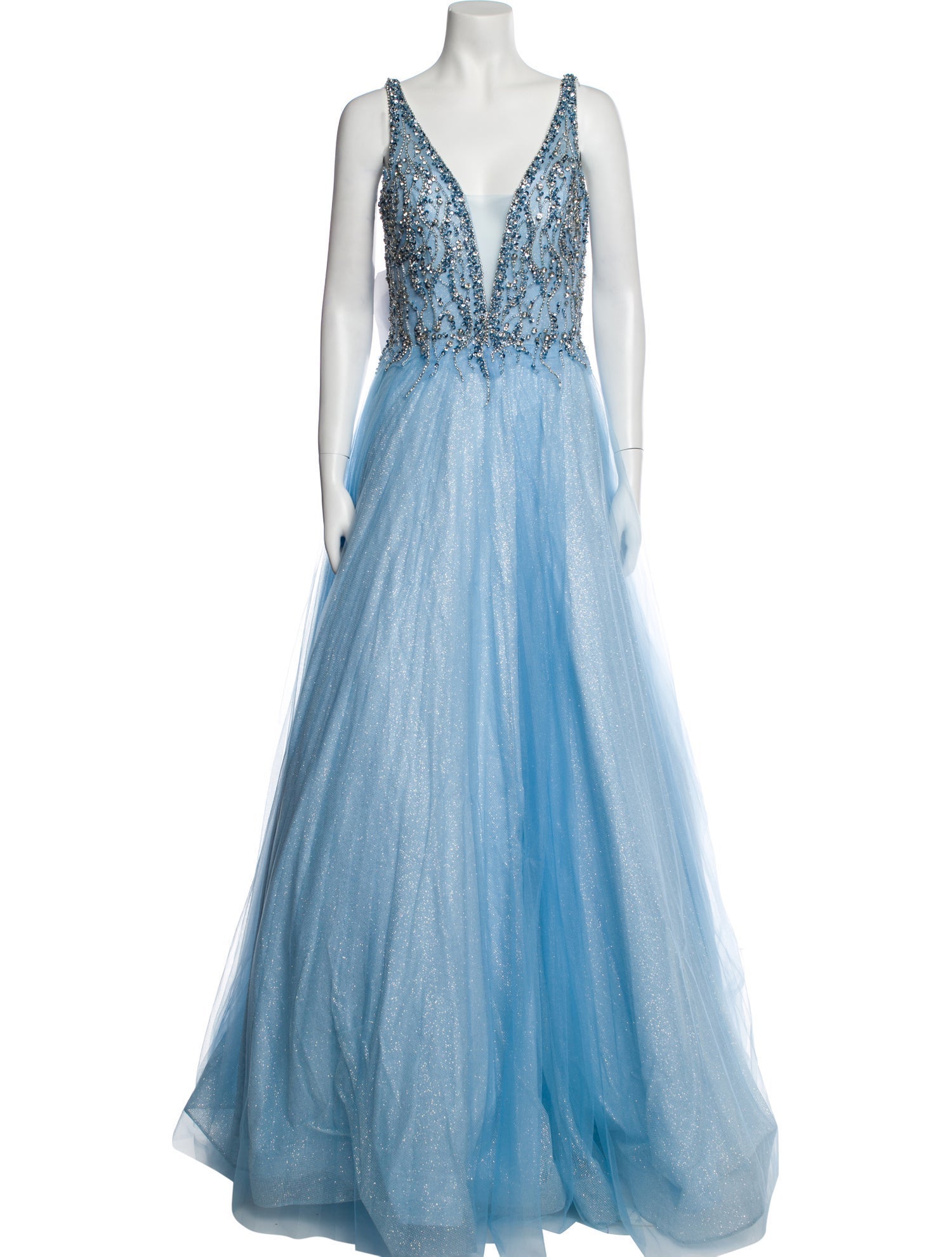 Terani Couture Plunge Neckline Long Dress