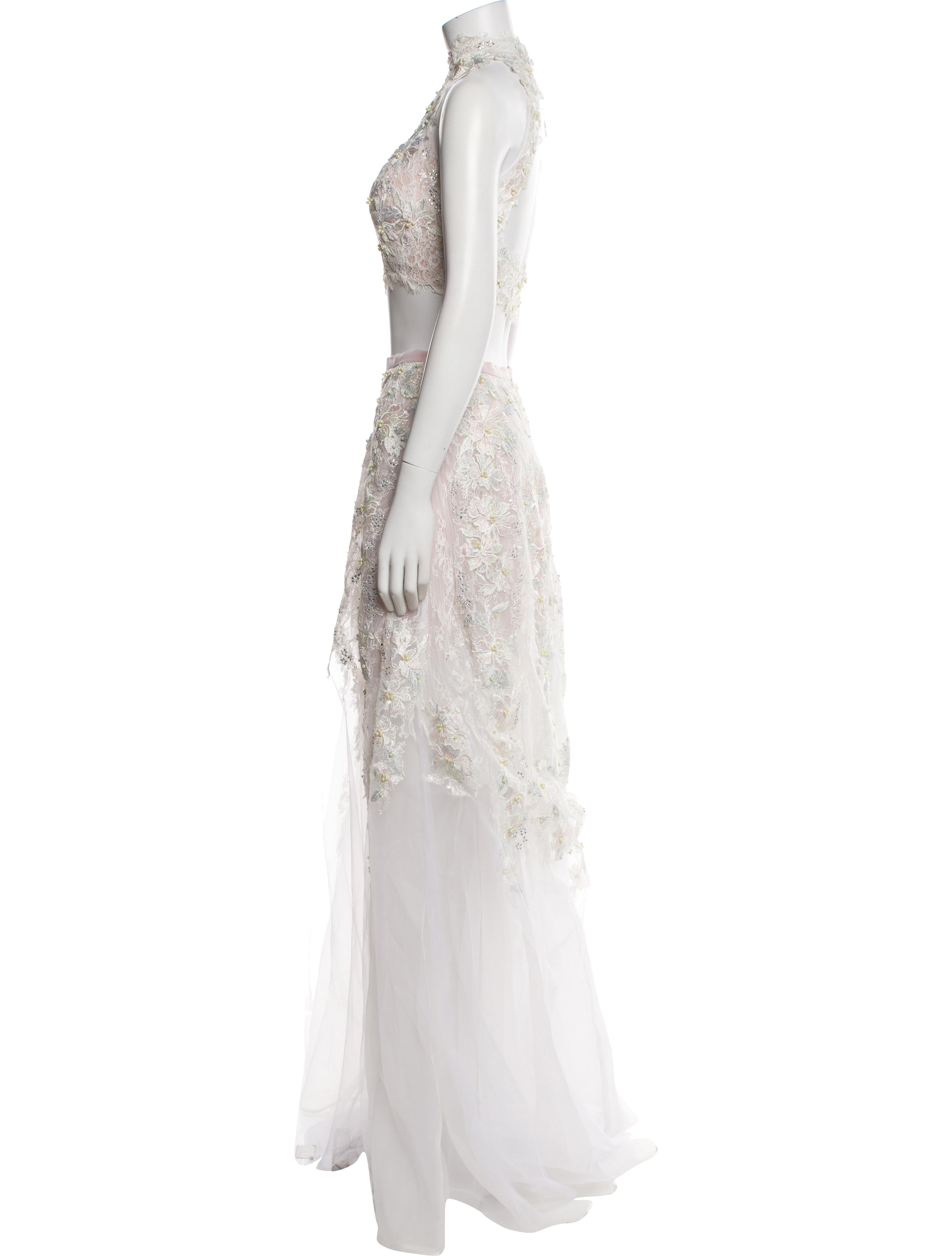 Terani Couture Lace Pattern Crystal Embellishments Skirt Set