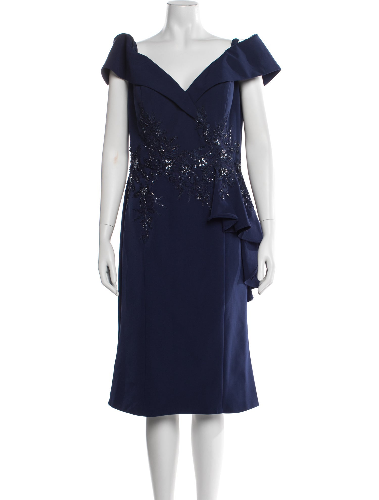 Terani Couture Off-The-Shoulder Knee-Length Dress