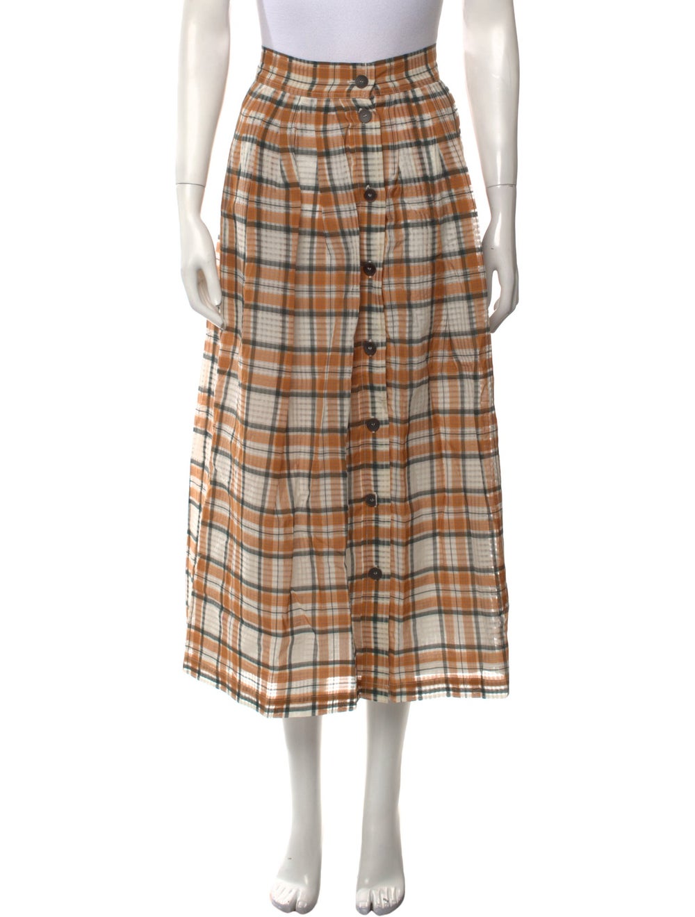The Script Skirt Brown Plaid Print Pleated Accent… - image 1