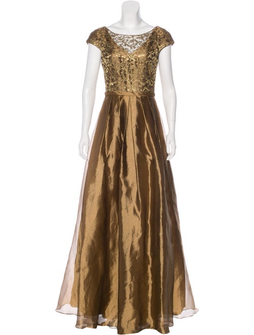 Theia Cap-Sleeve Evening Gown Gold