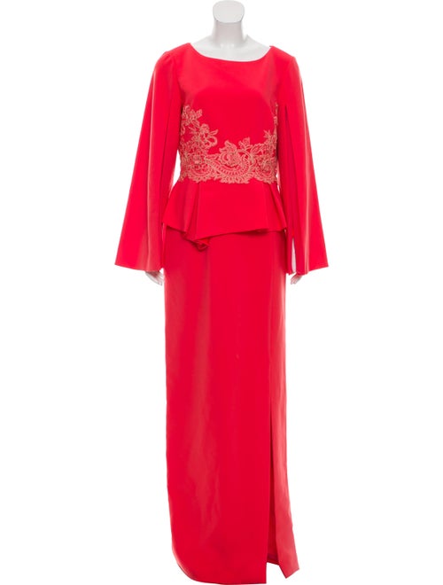 Theia Long Sleeve Evening Dress Orange