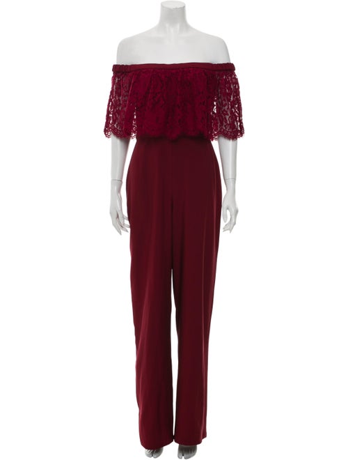Theia Off-The-Shoulder Jumpsuit Red