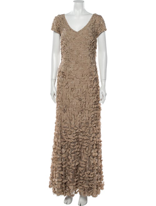 Theia Lace Pattern Long Dress