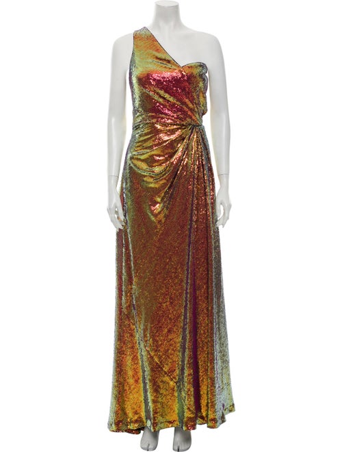Theia One-Shoulder Long Dress Gold
