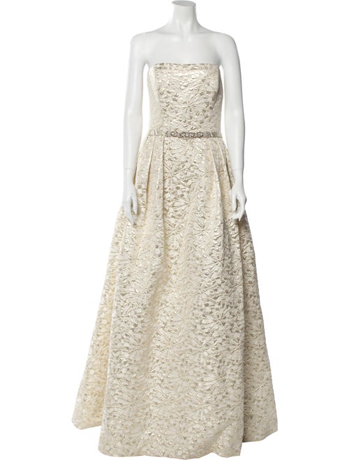 Theia Strapless Long Dress Gold