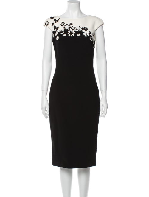 Theia Colorblock Pattern Midi Length Dress Black