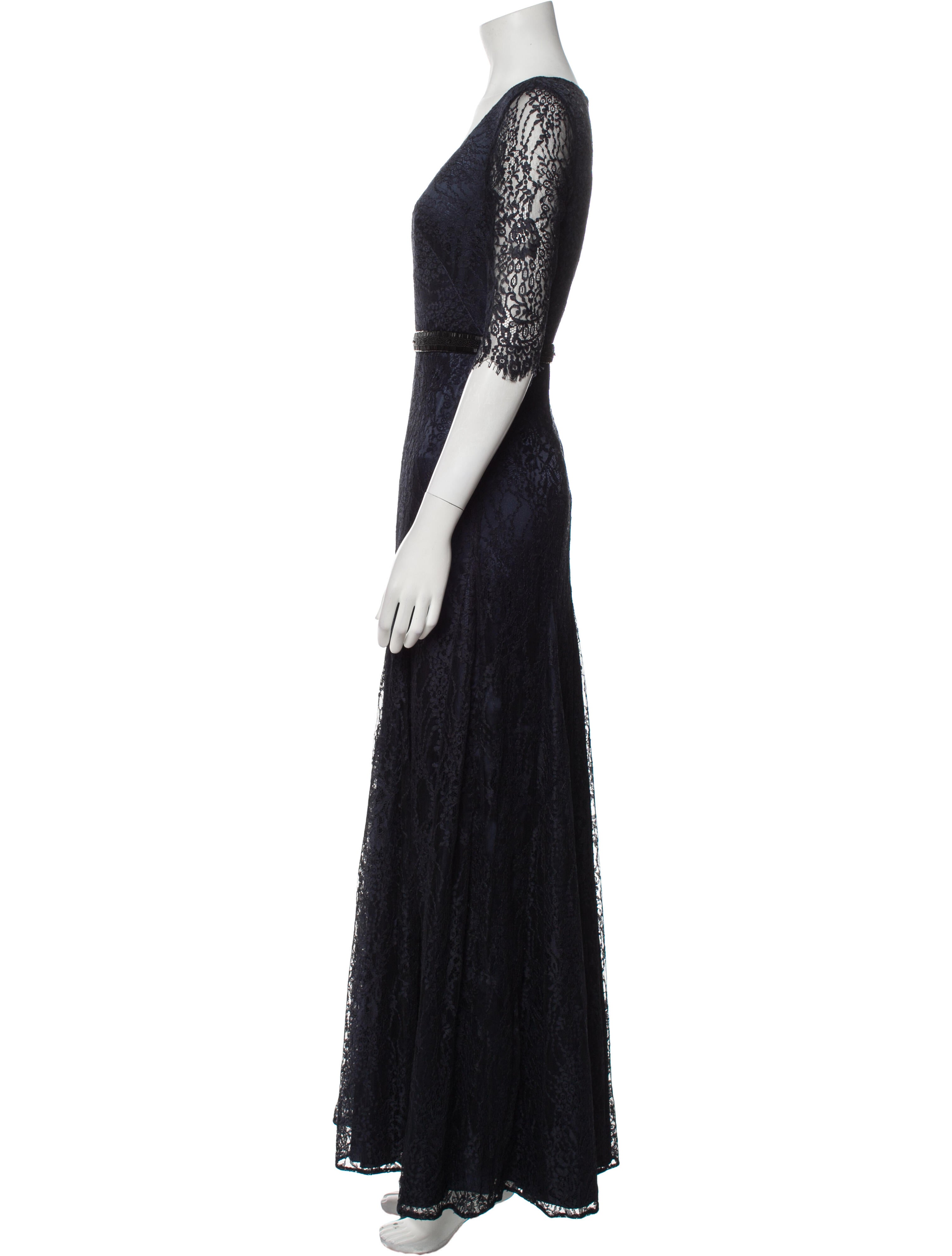 Theia Lace Pattern Long Dress