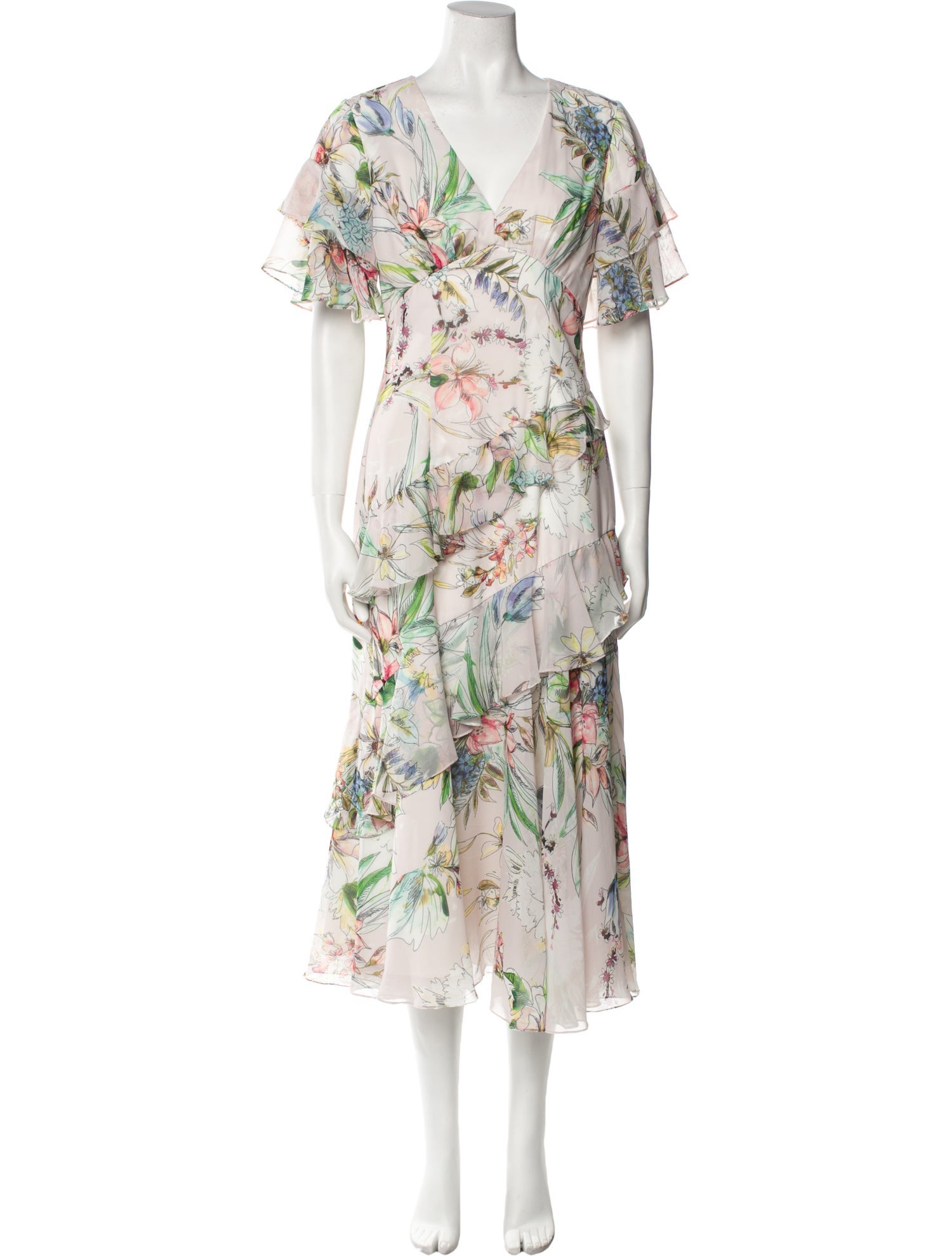 Theia Floral Print Long Dress
