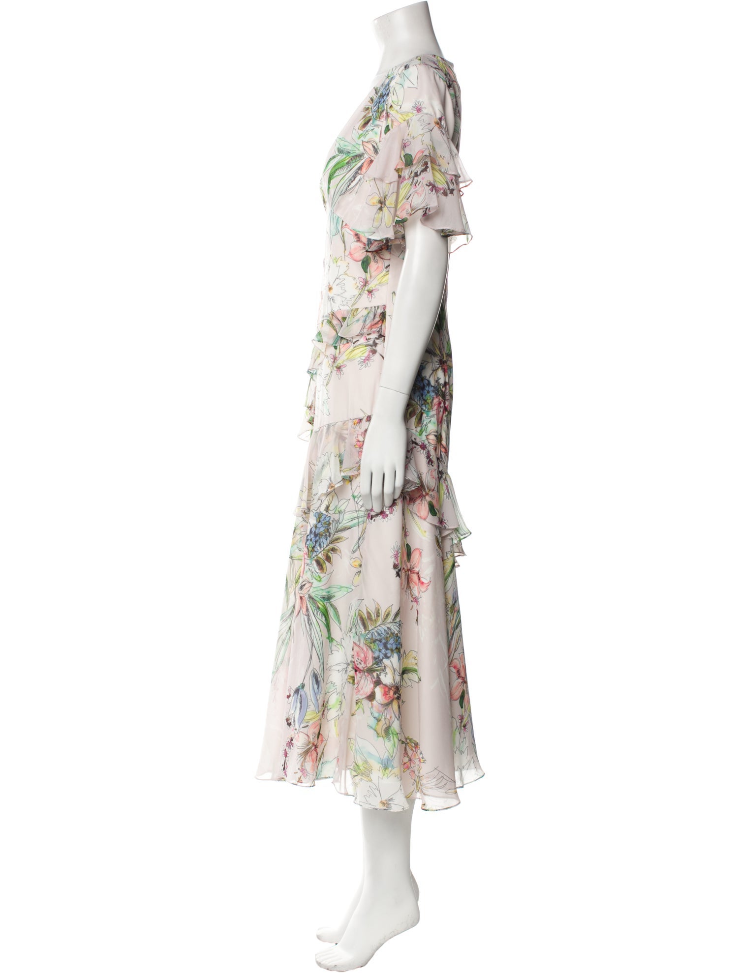 Theia Floral Print Long Dress