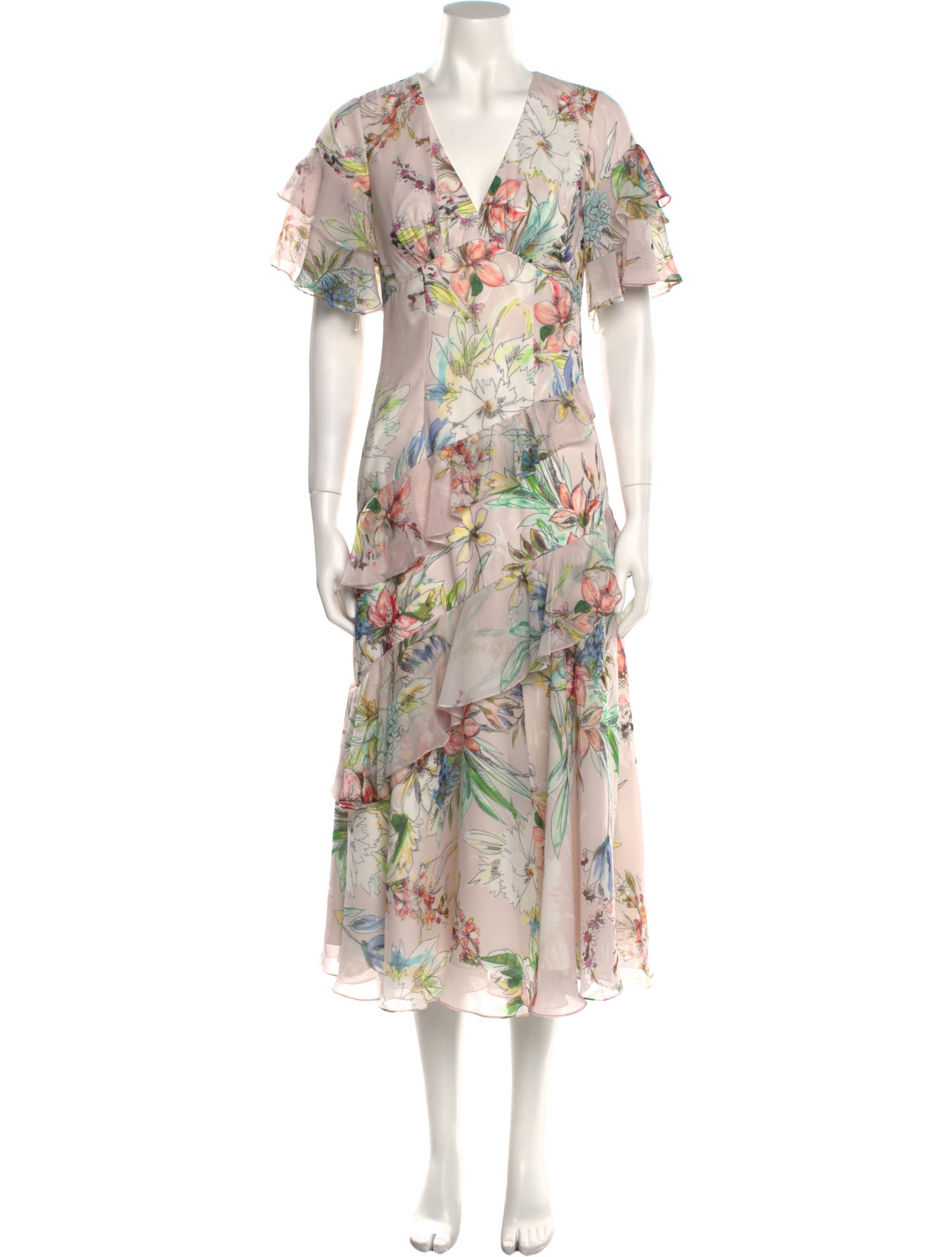 Theia Floral Print Long Dress