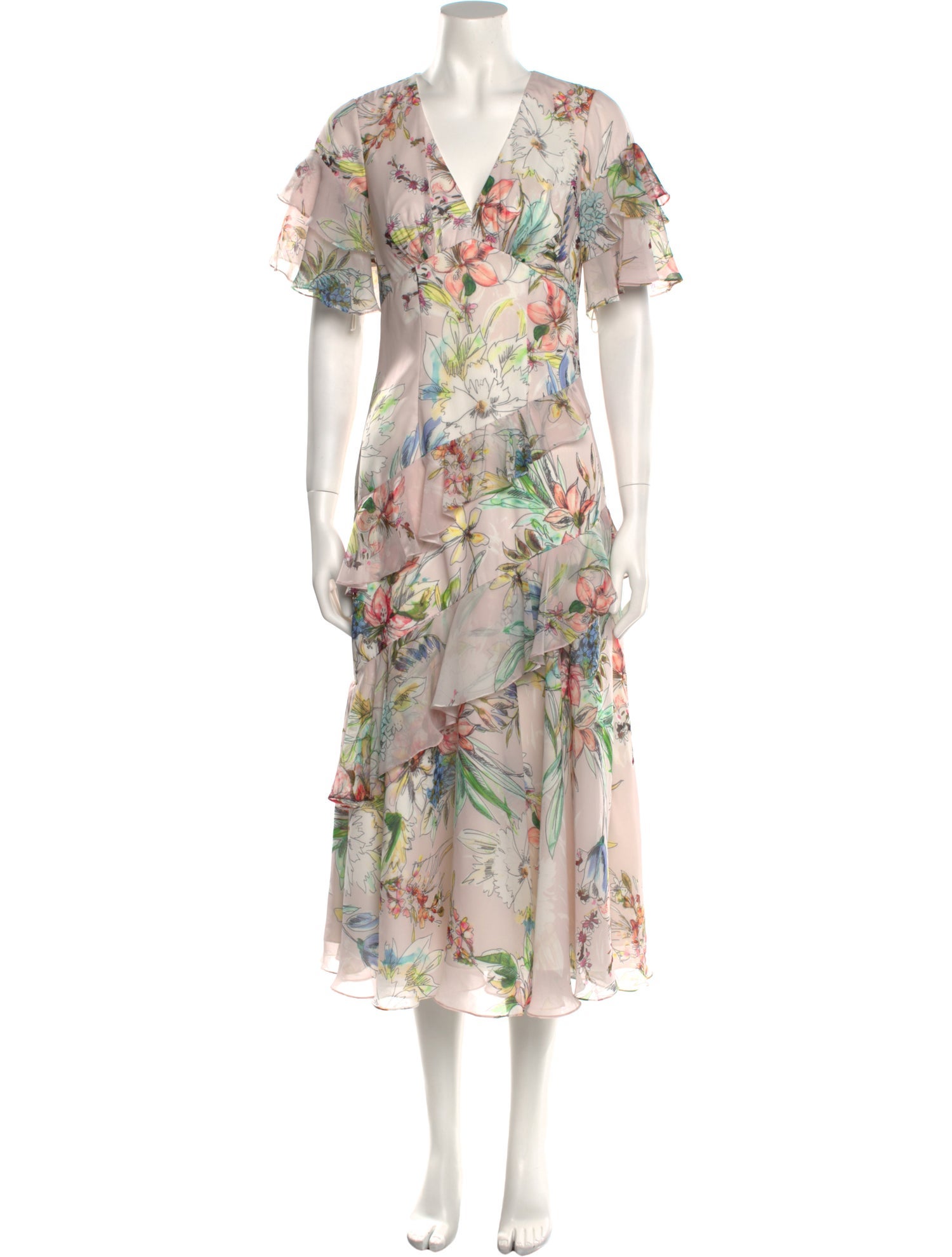 Theia Floral Print Long Dress