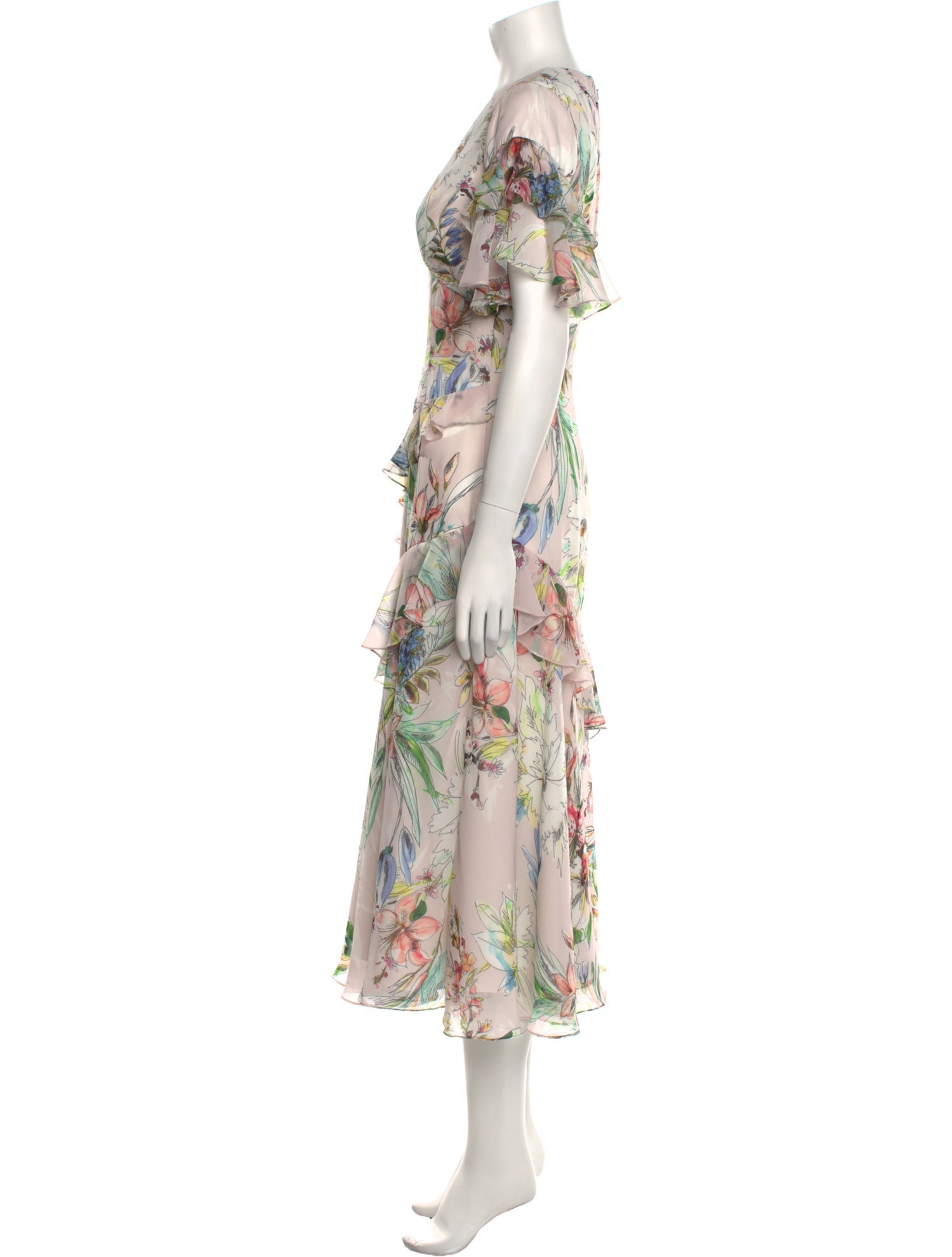 Theia Floral Print Long Dress