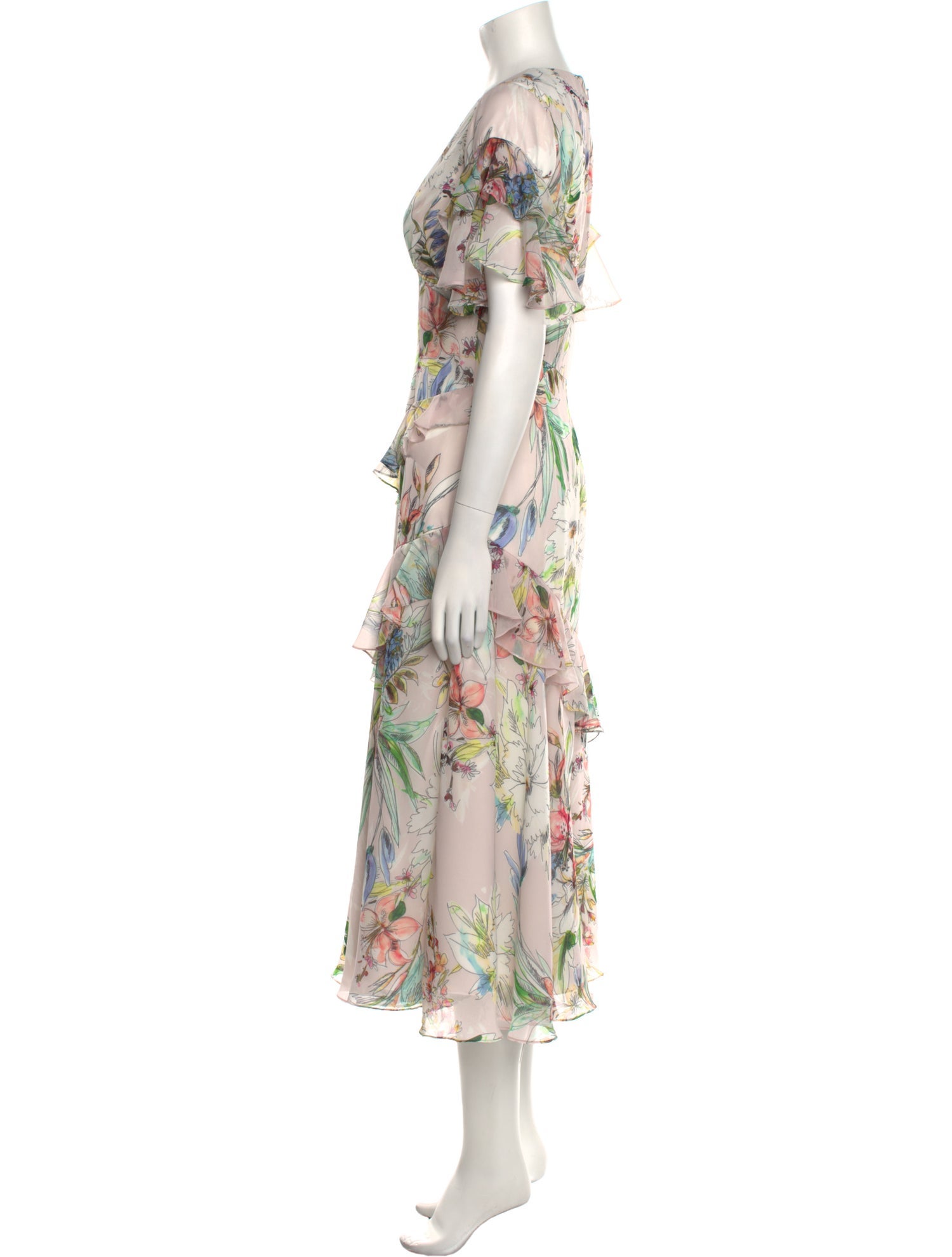 Theia Floral Print Midi Length Dress