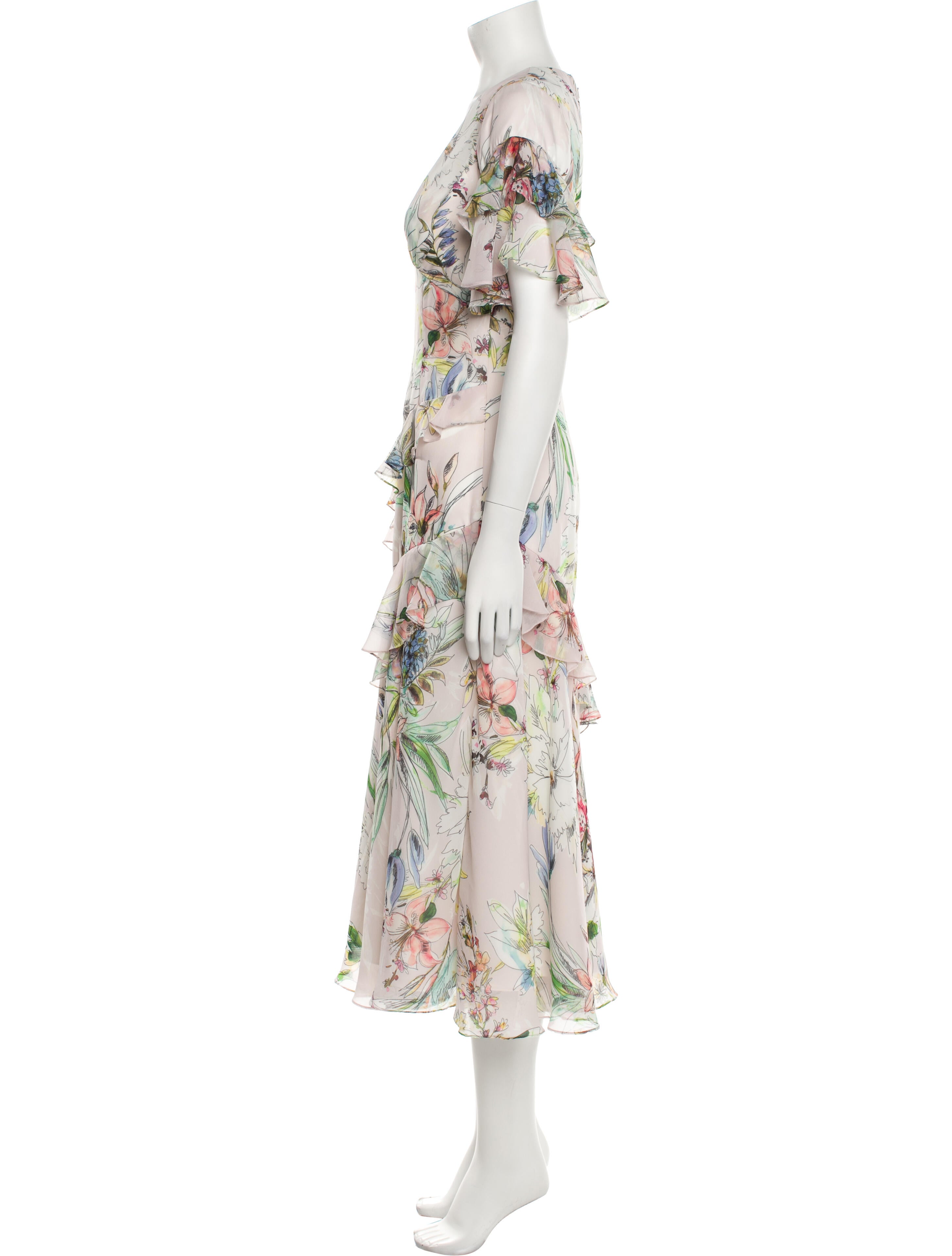Theia Floral Print Long Dress Pink Dresses, Clothing WTT27628