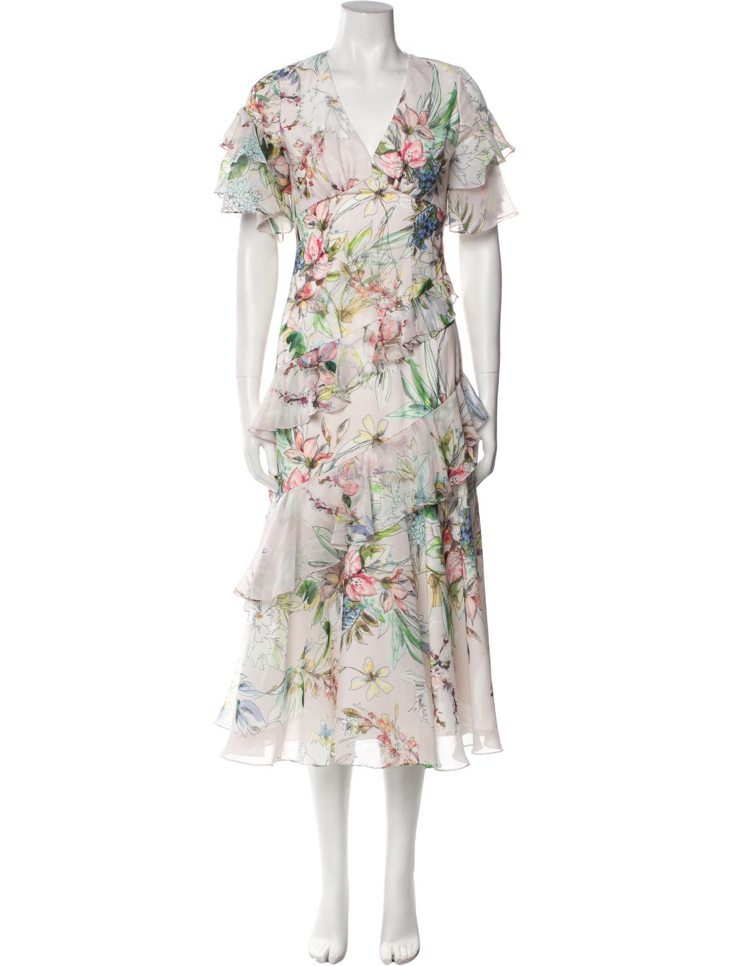 Theia Floral Print Long Dress