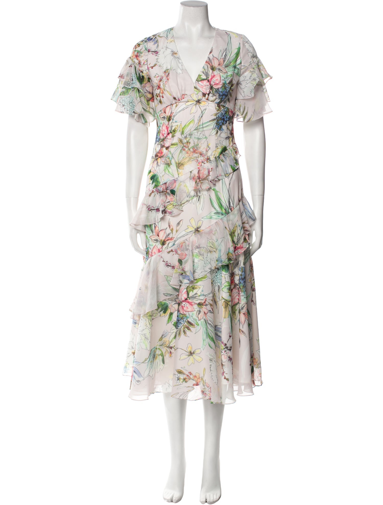 Theia Floral Print Long Dress