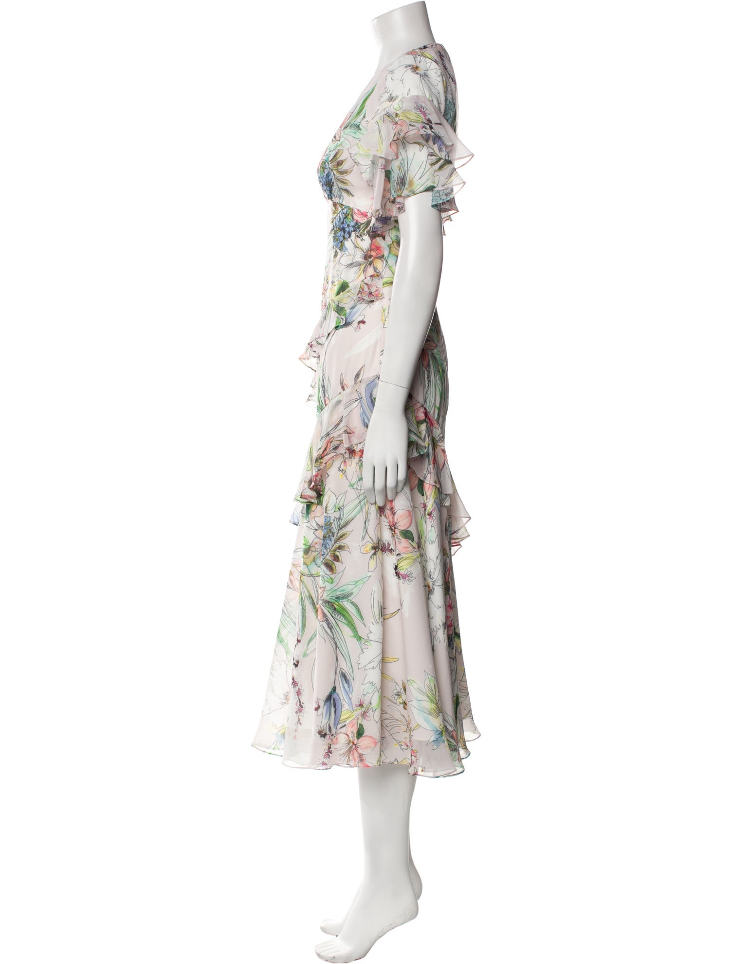 Theia Floral Print Long Dress