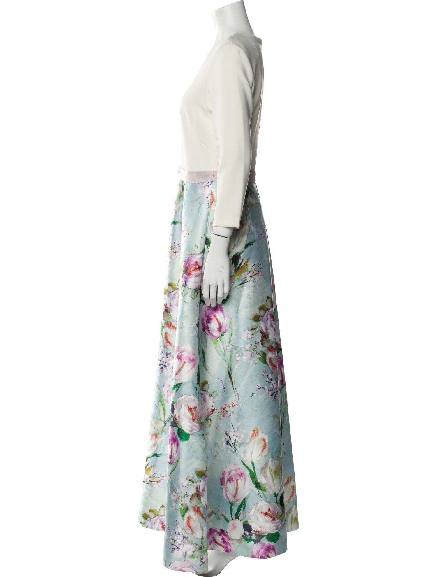 Theia Floral Print Long Dress