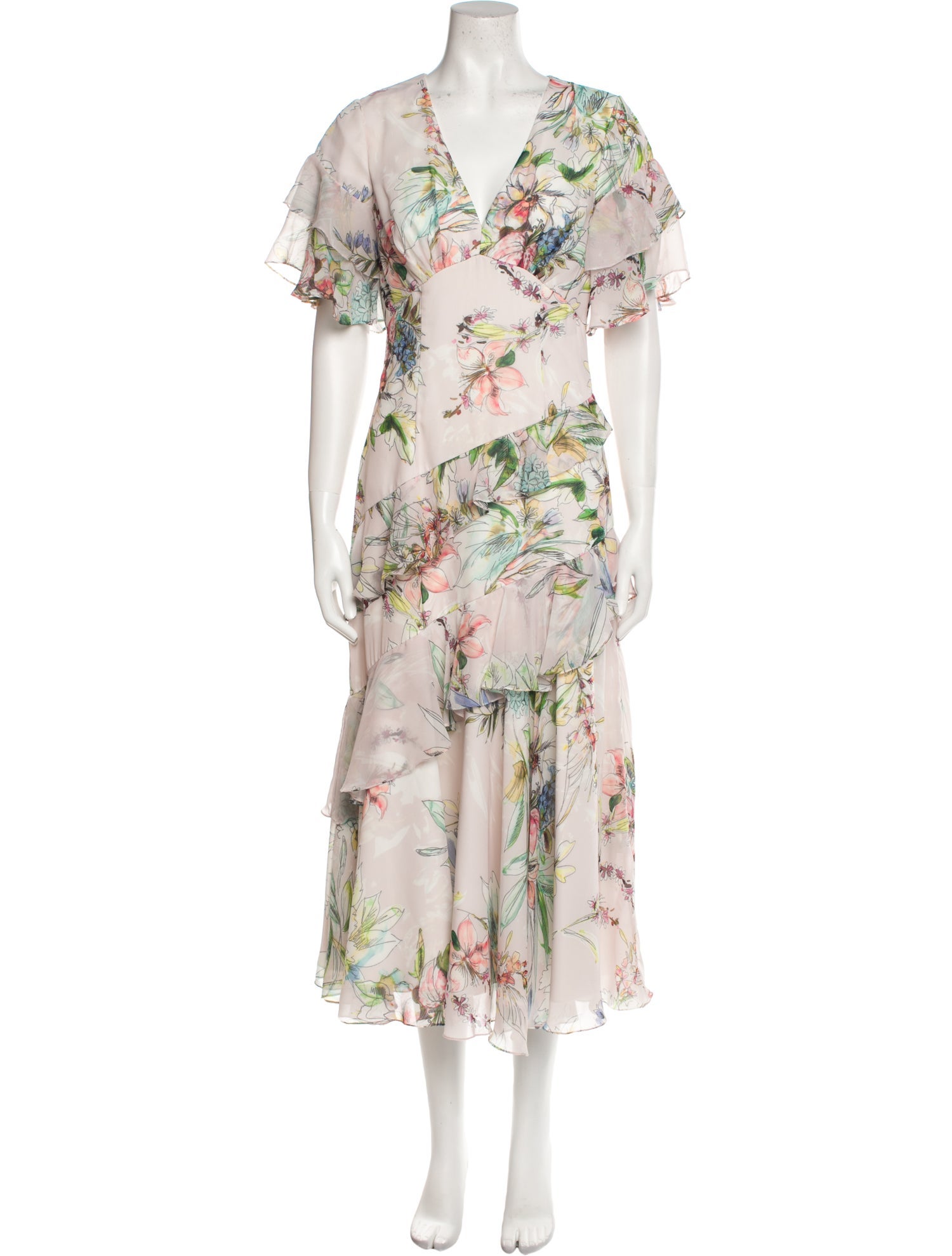Theia Floral Print Long Dress