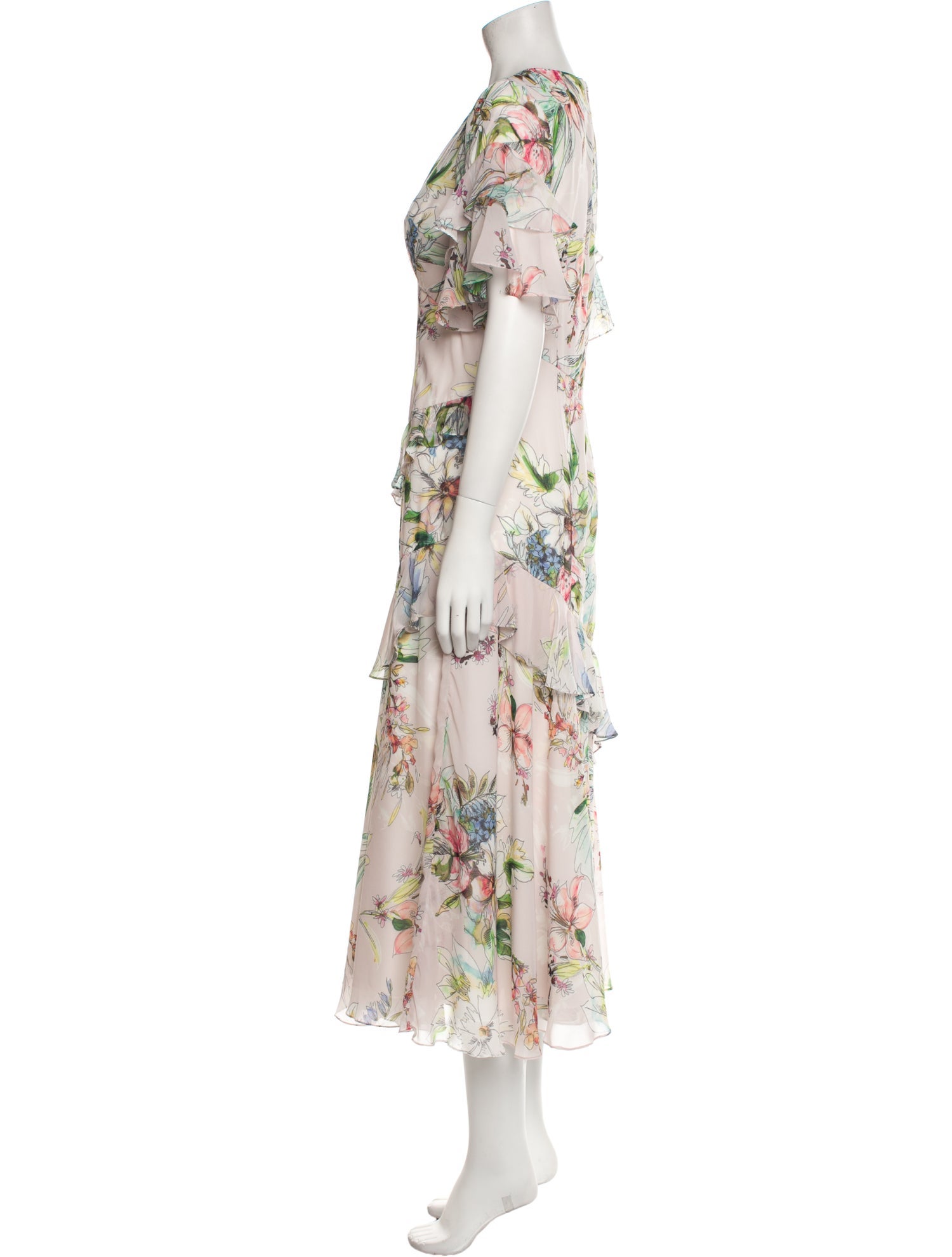 Theia Floral Print Long Dress