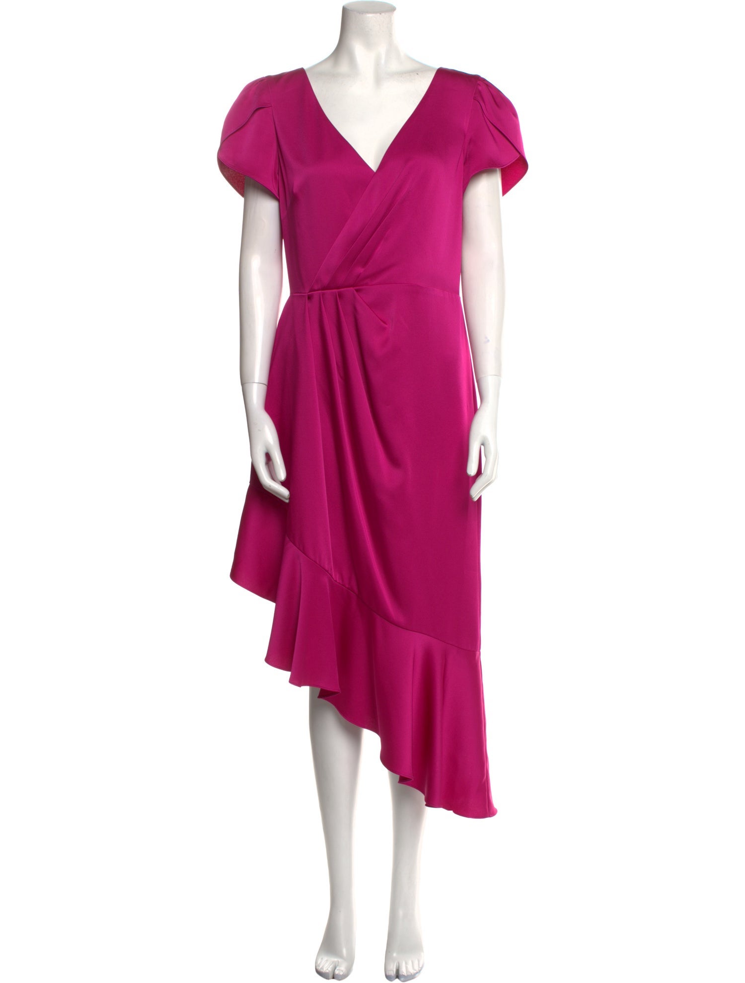 Theia V-Neck Midi Length Dress