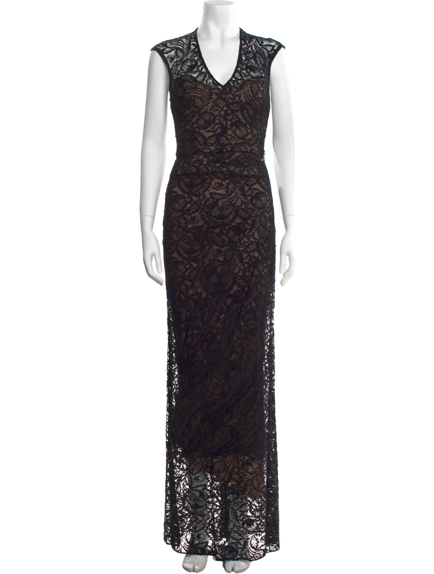 Theia Lace Pattern Long Dress