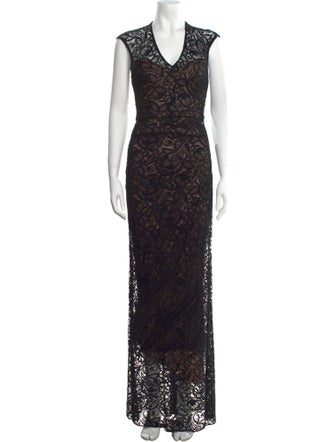 Theia Lace Pattern Long Dress
