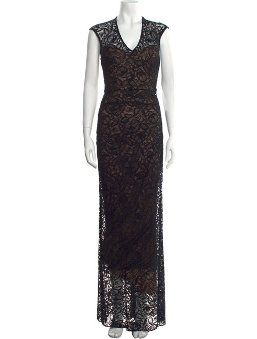 Theia Lace Pattern Long Dress