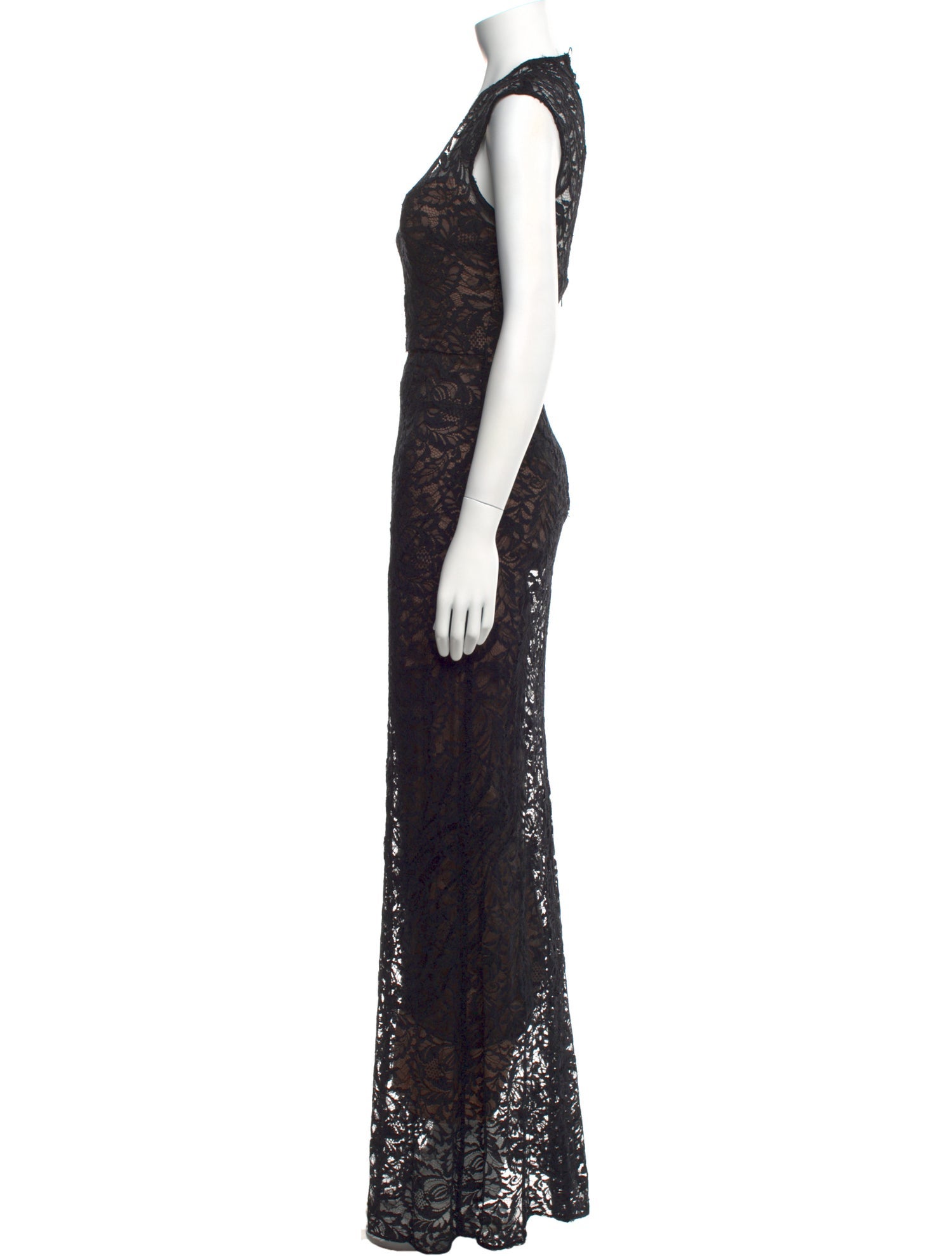 Theia Lace Pattern Long Dress