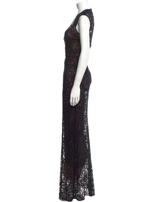 Theia Lace Pattern Long Dress