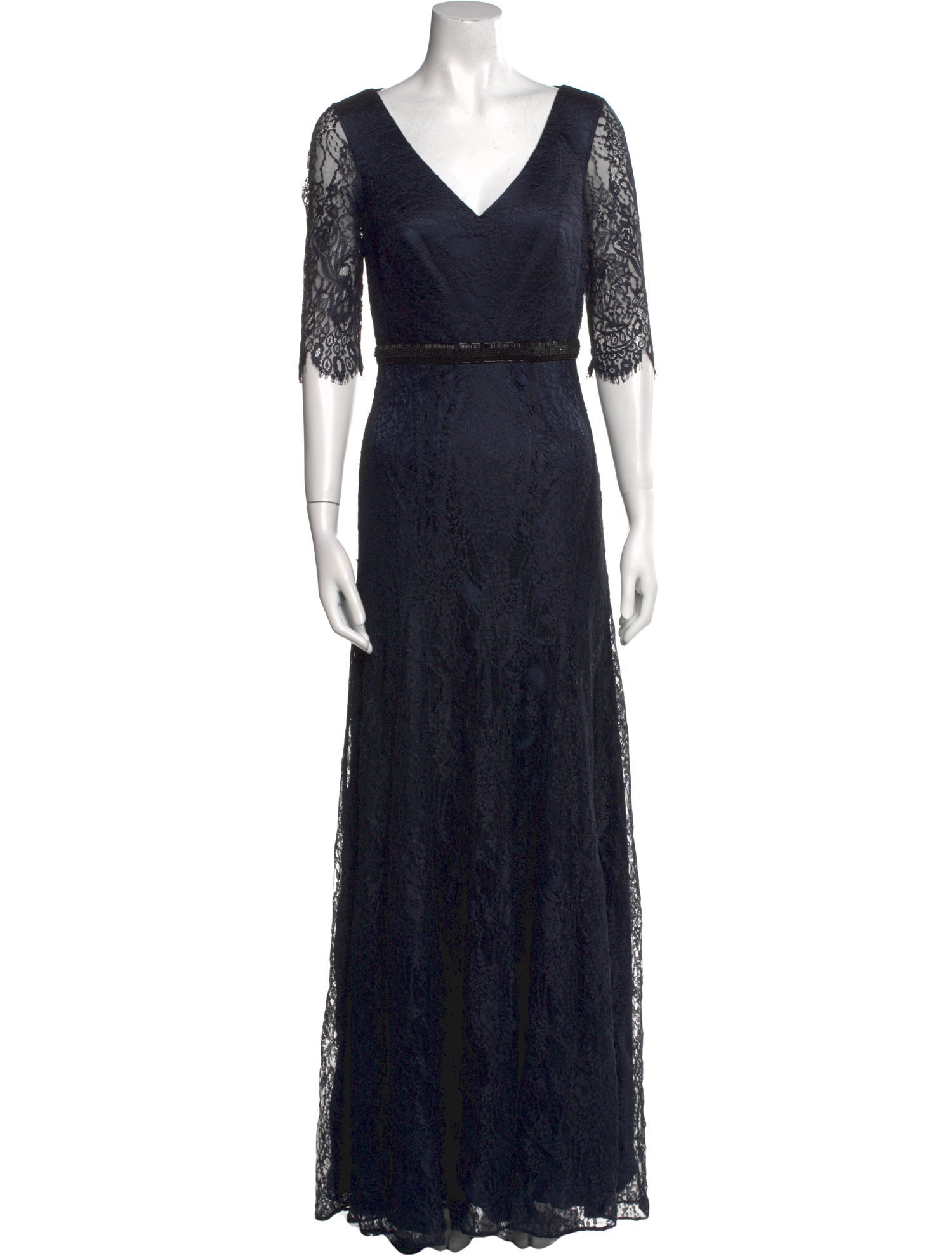 Theia Lace Pattern Long Dress