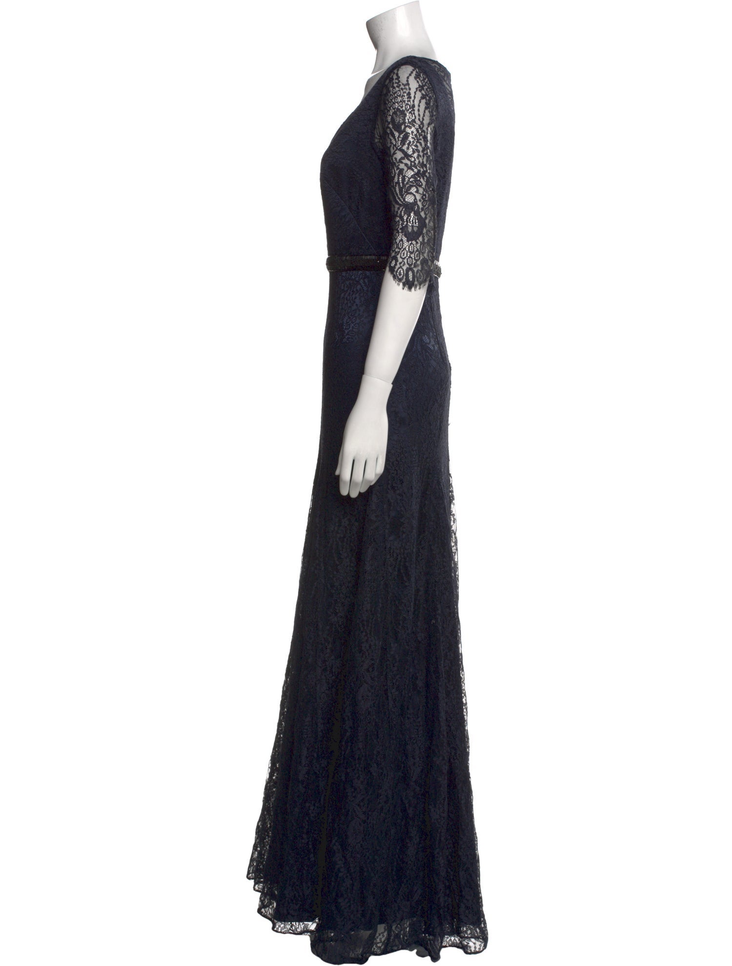 Theia Lace Pattern Long Dress