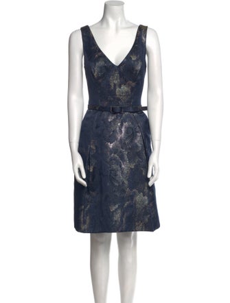 Theia Floral Print Knee-Length Dress