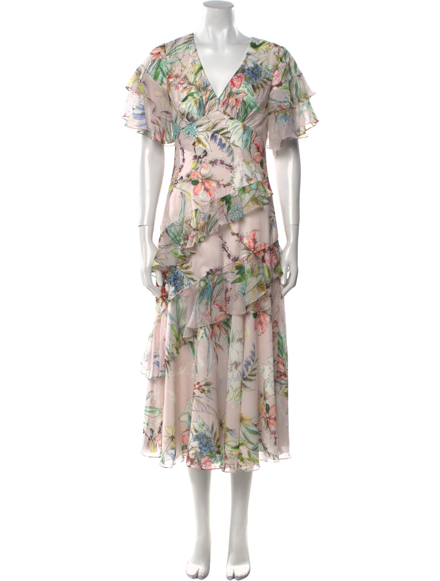 Theia Floral Print Long Dress
