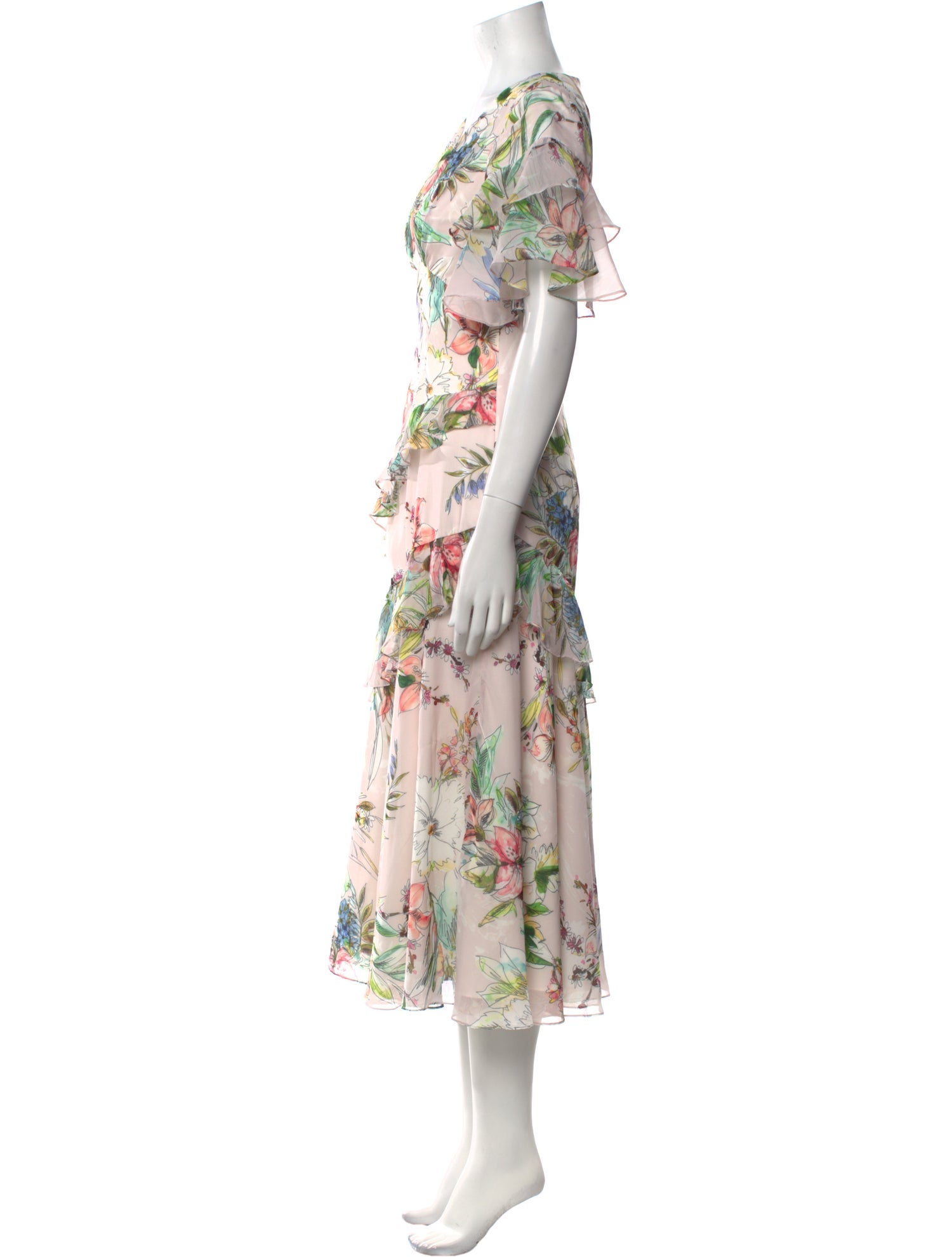 Theia Floral Print Long Dress
